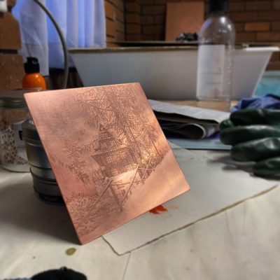 A copper plate etching