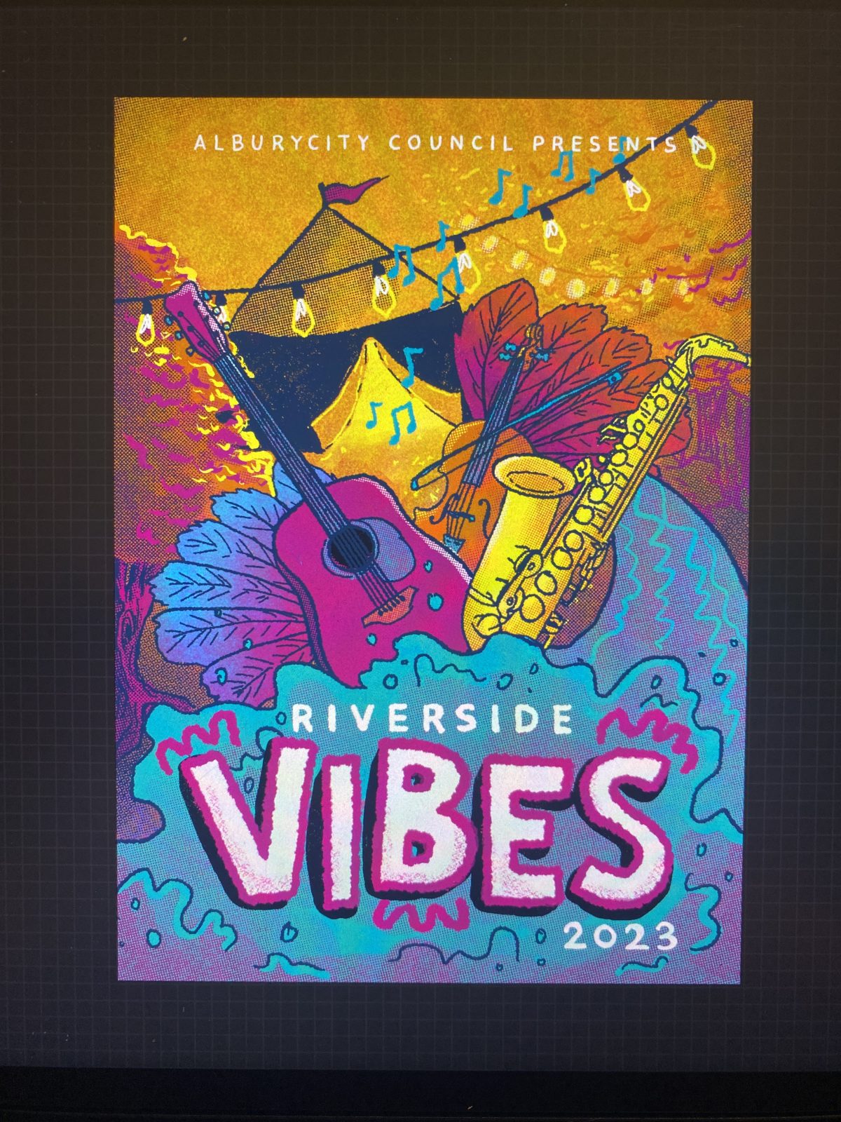 Poster illustration work for Albury City Council Riverside Vibes 2023