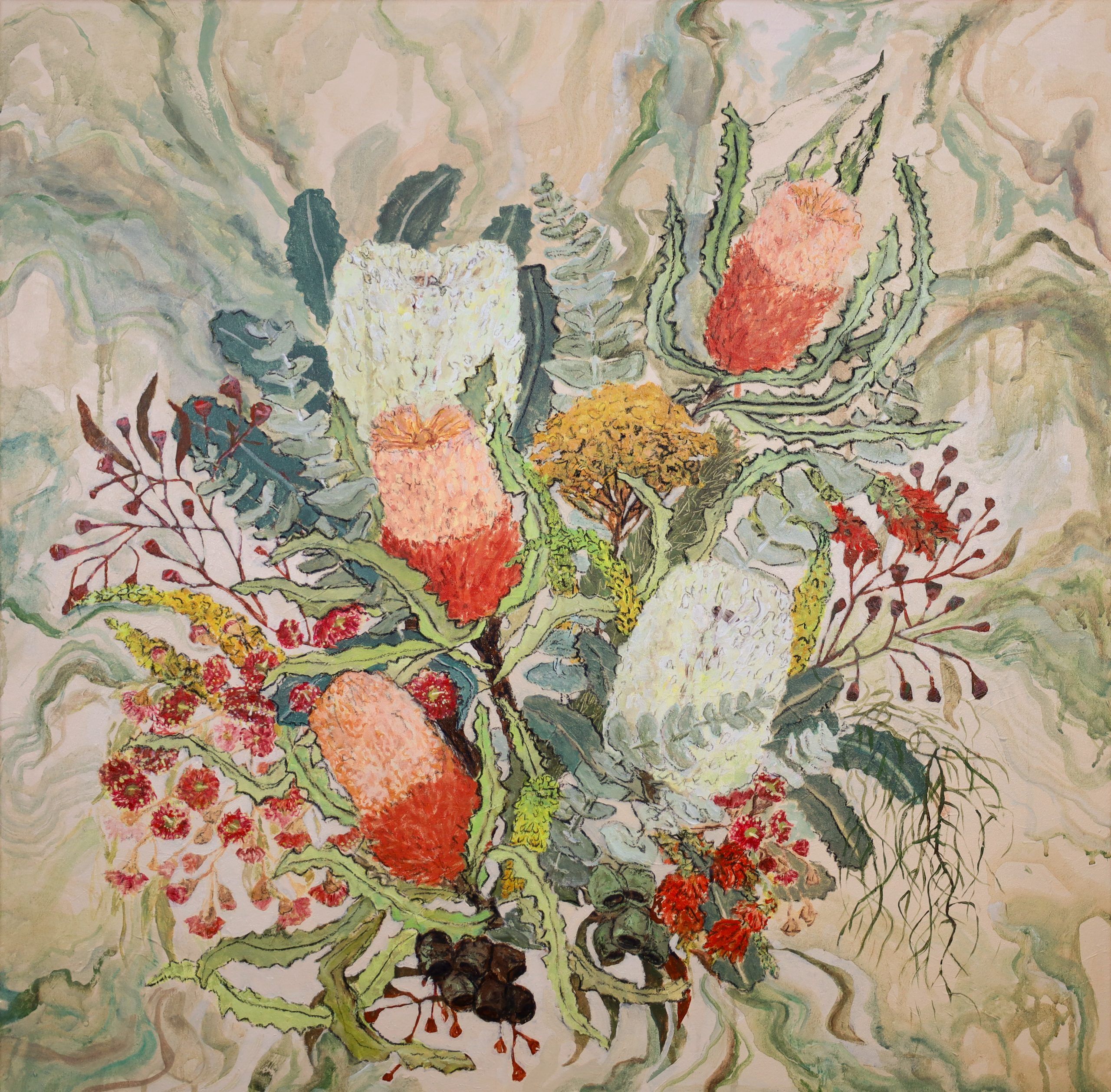 Image of a botanical painting of Australian flowers